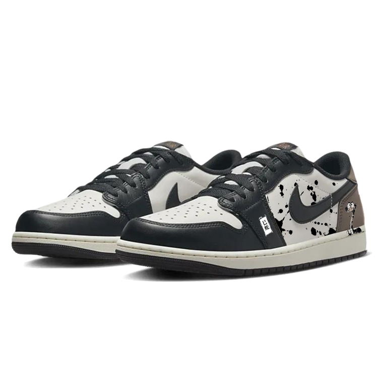 Jordan Air Jordan 1 Cushioning Slip Resistant Low top Vintage Basketball Shoes Men’s Black White Brown