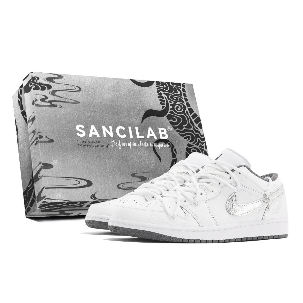Jordan Air Jordan 1 Abrasion Resistant Slip Resistant Low top Vintage Basketball Shoes Unisex White Silver
