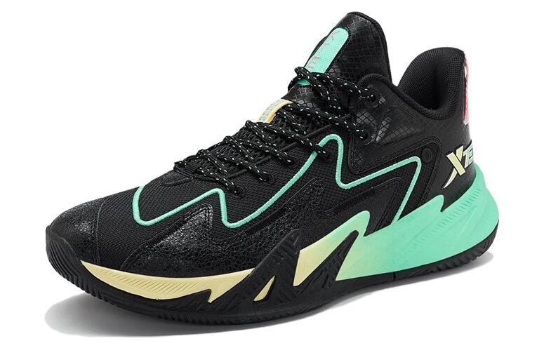 XTEP Slip Resistant Cushioning Abrasion Resistant Low top Basketball Shoes Men’s Black Green