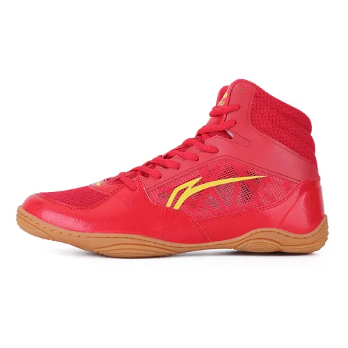 Li Ning Cushioning Slip Resistant Coverage Mid top Training Shoes Unisex Red Yellow