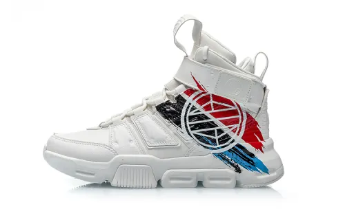 Li Ning CF Wending Slip Resistant Abrasion Resistant High top Vintage Basketball Shoes Women's White