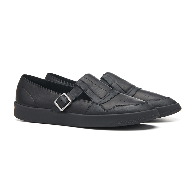 EQLZ EQUALIZER 1970 Top Grain Cow Leather Low top Vintage Basketball Shoes Unisex Black