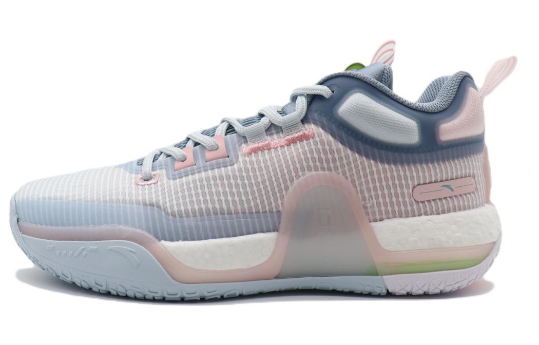Anta Textile, Synthetic Leather Mid top Cushioning Slip Resistant Abrasion Resistant Basketball Shoes Men’s Blue Pink