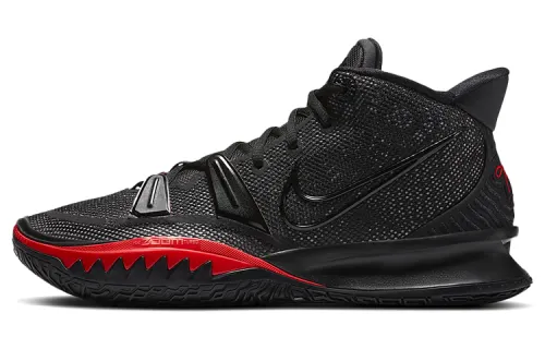 Nike Kyrie 7 round toe, shock-absorbing, non-slip, wear-resistant, mid-top practical basketball shoes, same style for men and women, black and red, foreign version