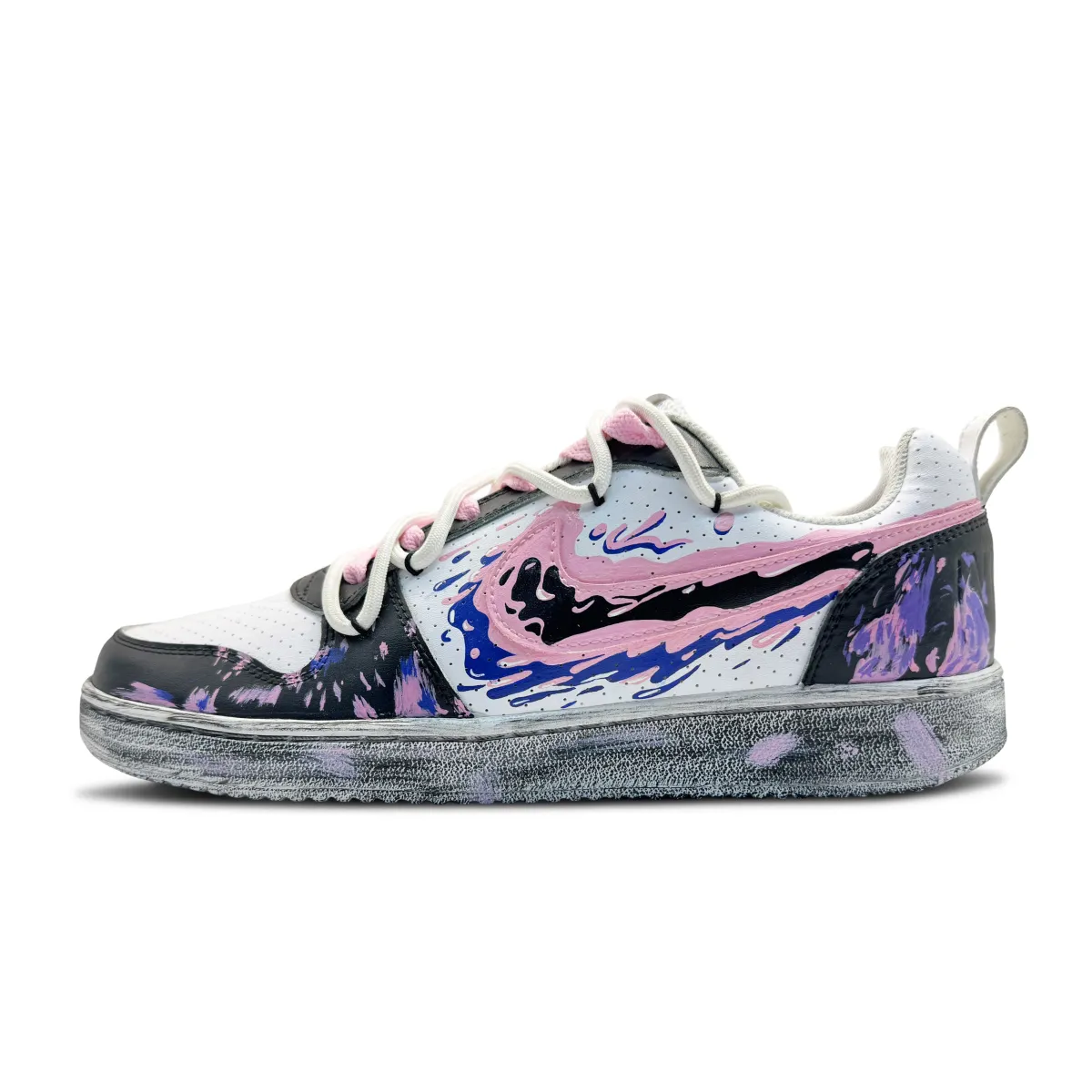 Nike Court Borough Ruined Ruins Phantom Synthetic Leather Abrasion Resistant Low top Skateboard Shoes Men's Black Pink