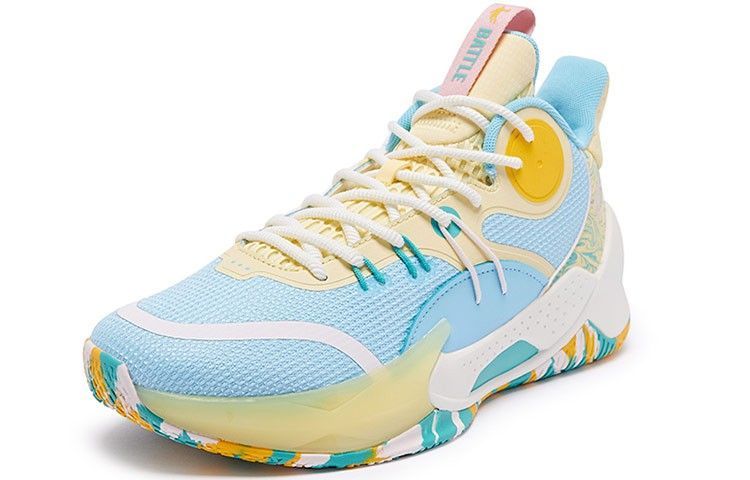 QIAODAN Slip Resistant Abrasion Resistant Mid top Basketball Shoes Men’s Blue Yellow