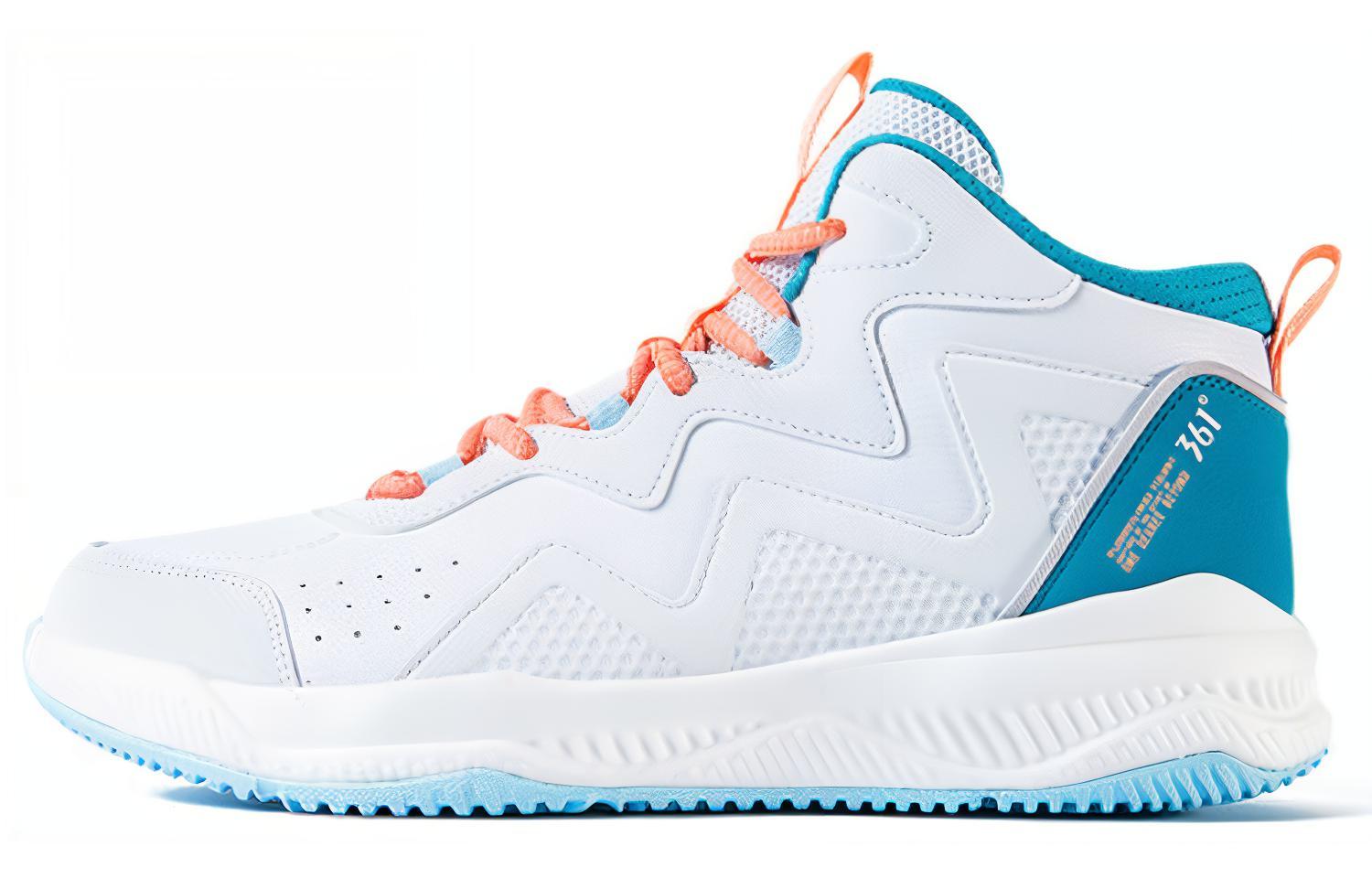 361° Cushioning Slip Resistant Abrasion Resistant High top Basketball Shoes Men’s White Blue Orange