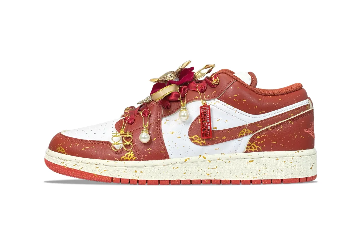 Jordan Air Jordan 1 YDCC Liangchen Cushioning, Wear Resistant Low top Vintage Basketball Shoes Unisex Red