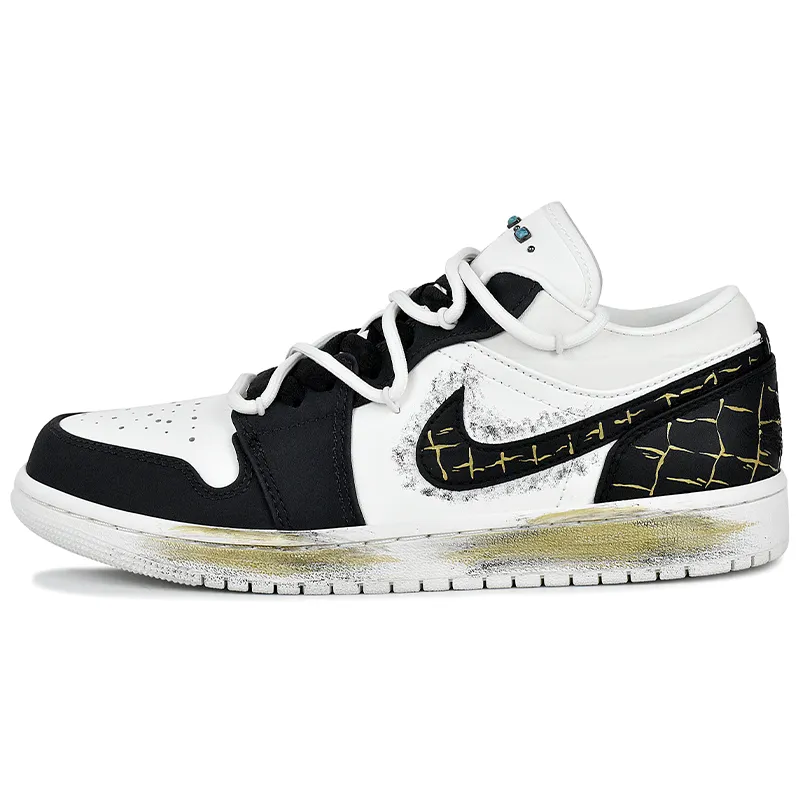 Jordan Air Jordan 1 Lightweight Low top Vintage Basketball Shoes Men's Black White Gold