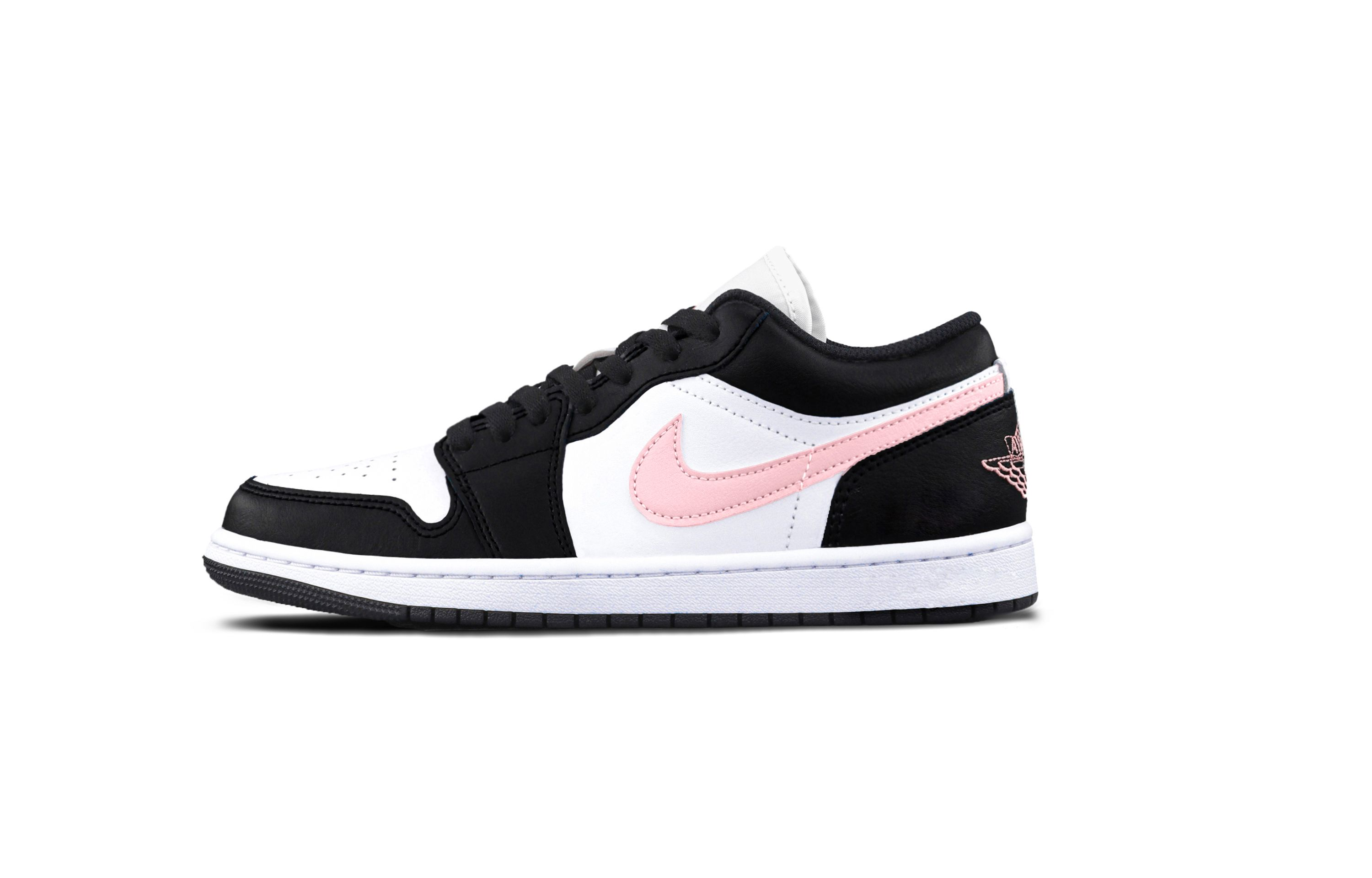 Jordan Air Jordan 1 Black Pink Toes Cushioning, Wear Resistant Low top Vintage Basketball Shoes Unisex Black White Pink