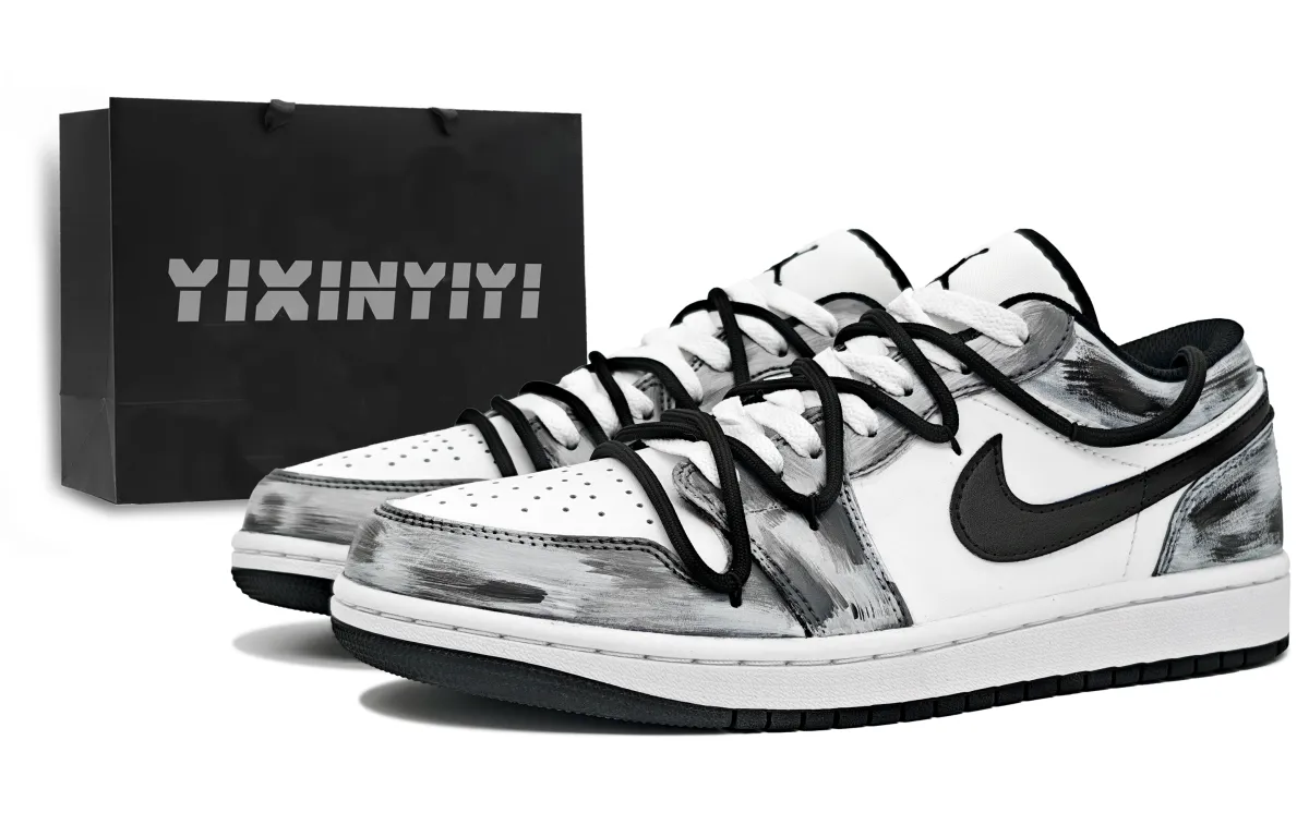 Jordan Air Jordan 1 Cushioning, Wear Resistant Low top Vintage Basketball Shoes Unisex Black White Gray