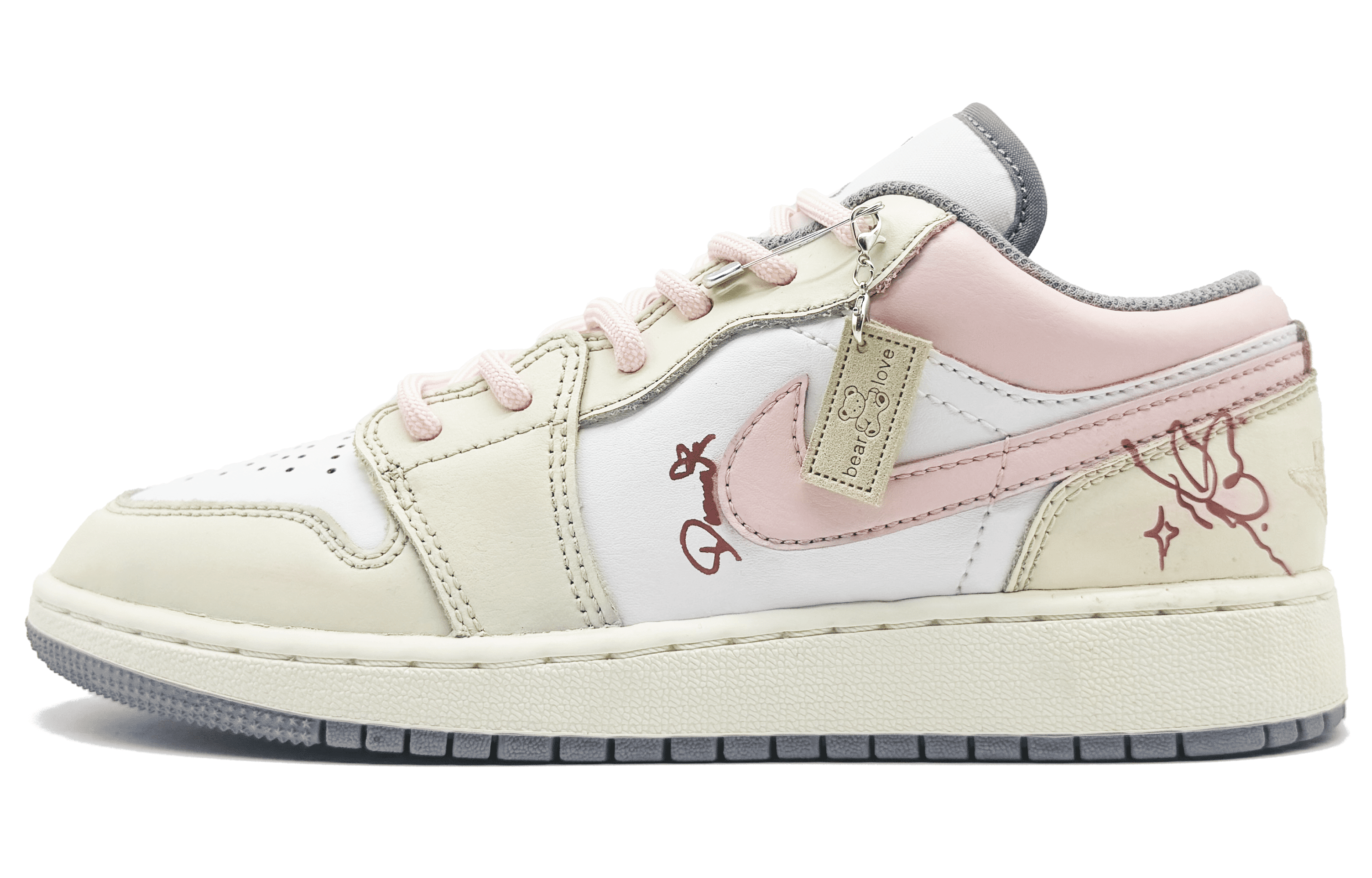 Jordan Air Jordan 1 Cushioning, Wear Resistant Low top Vintage Basketball Shoes Women’s Pink White