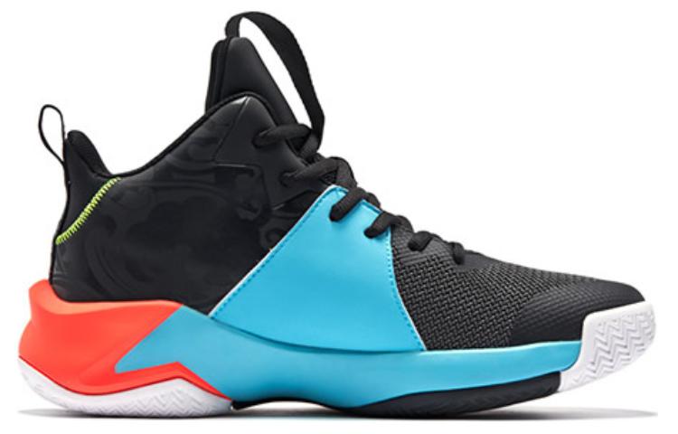 QIAODAN Support Abrasion Resistant Breathable Slip Resistant Mid top Basketball Shoes Men’s Black Blue