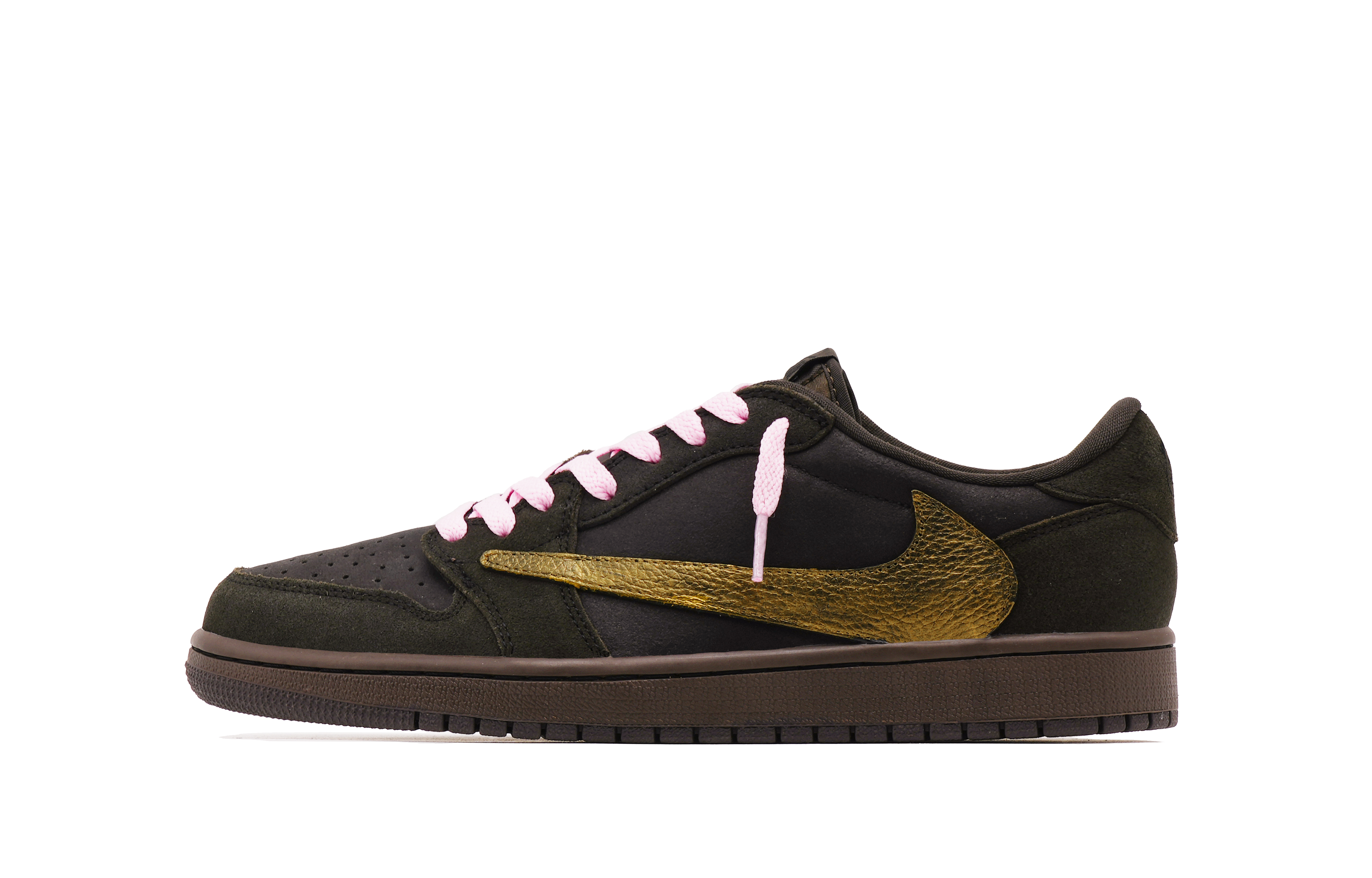 Travis Scott x Jordan Air Jordan 1 Abrasion Resistant Breathable Low top Vintage Basketball Shoes Unisex Gold