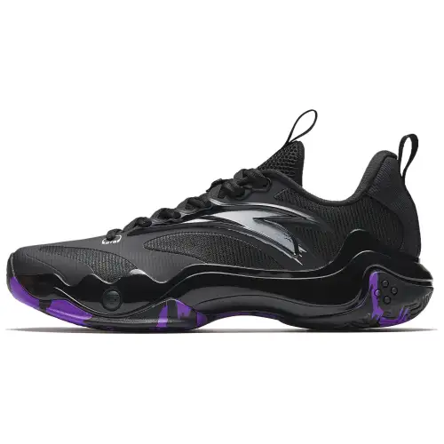 Anta Shock Wave 4 Slip Resistant, Abrasion Resistant, Breathable Low top Basketball Shoes Men's Black Silver Purple