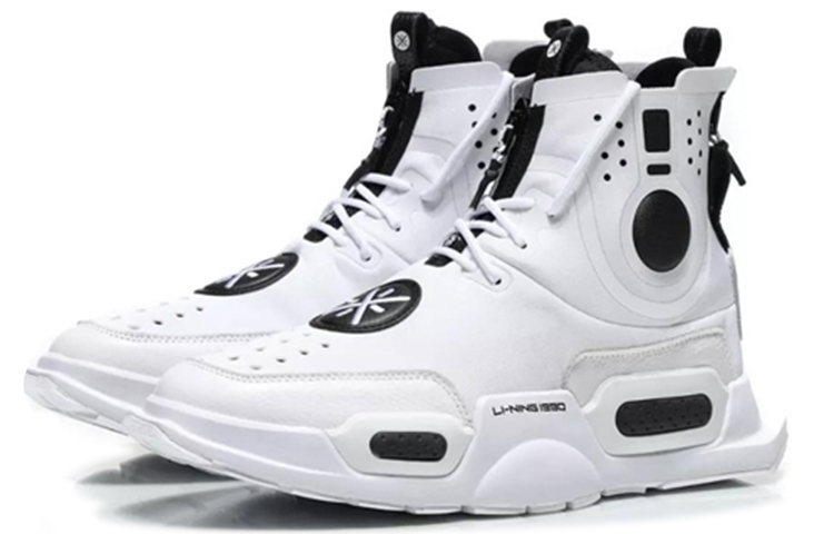 Li Ning Reburn New York Fashion Week Runway Cushioning Slip Resistant High top Vintage Basketball Shoes Men’s White