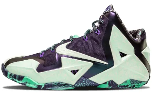 Nike Lebron 11 All-Star Round Toe Lace Up Mid Basketball Shoes Men's Purple Green