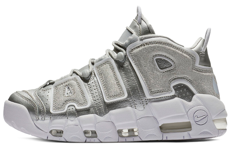 Nike Air More Uptempo OG style trend mid-top retro basketball shoes women's metallic silver