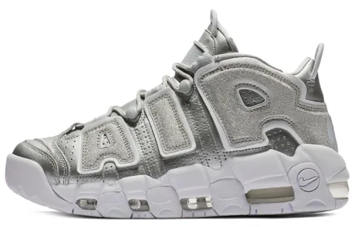 Nike Air More Uptempo OG style trend mid-top retro basketball shoes women's metallic silver