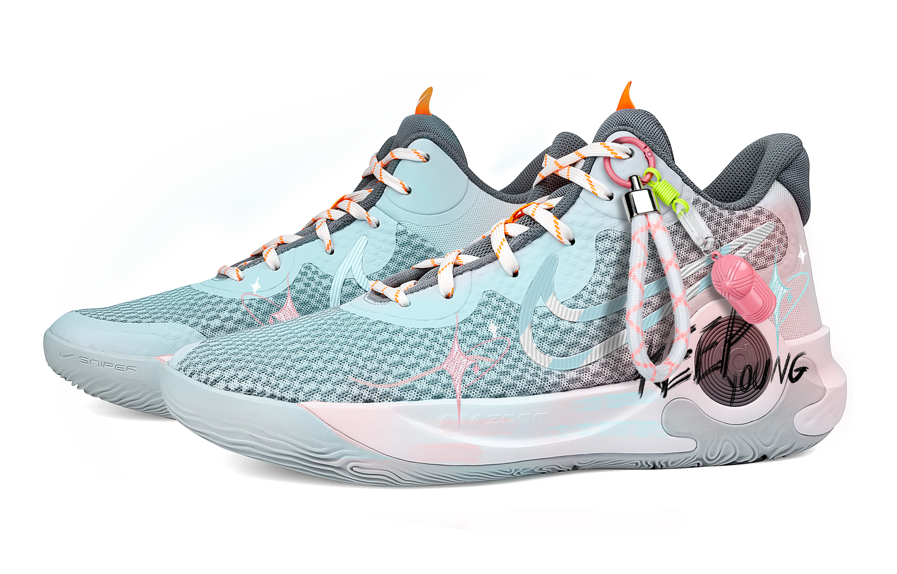 Nike KD Trey 5 IX Shooting Stars Dust Slip Resistant Abrasion Resistant Mid top Basketball Shoes Unisex Pink Blue