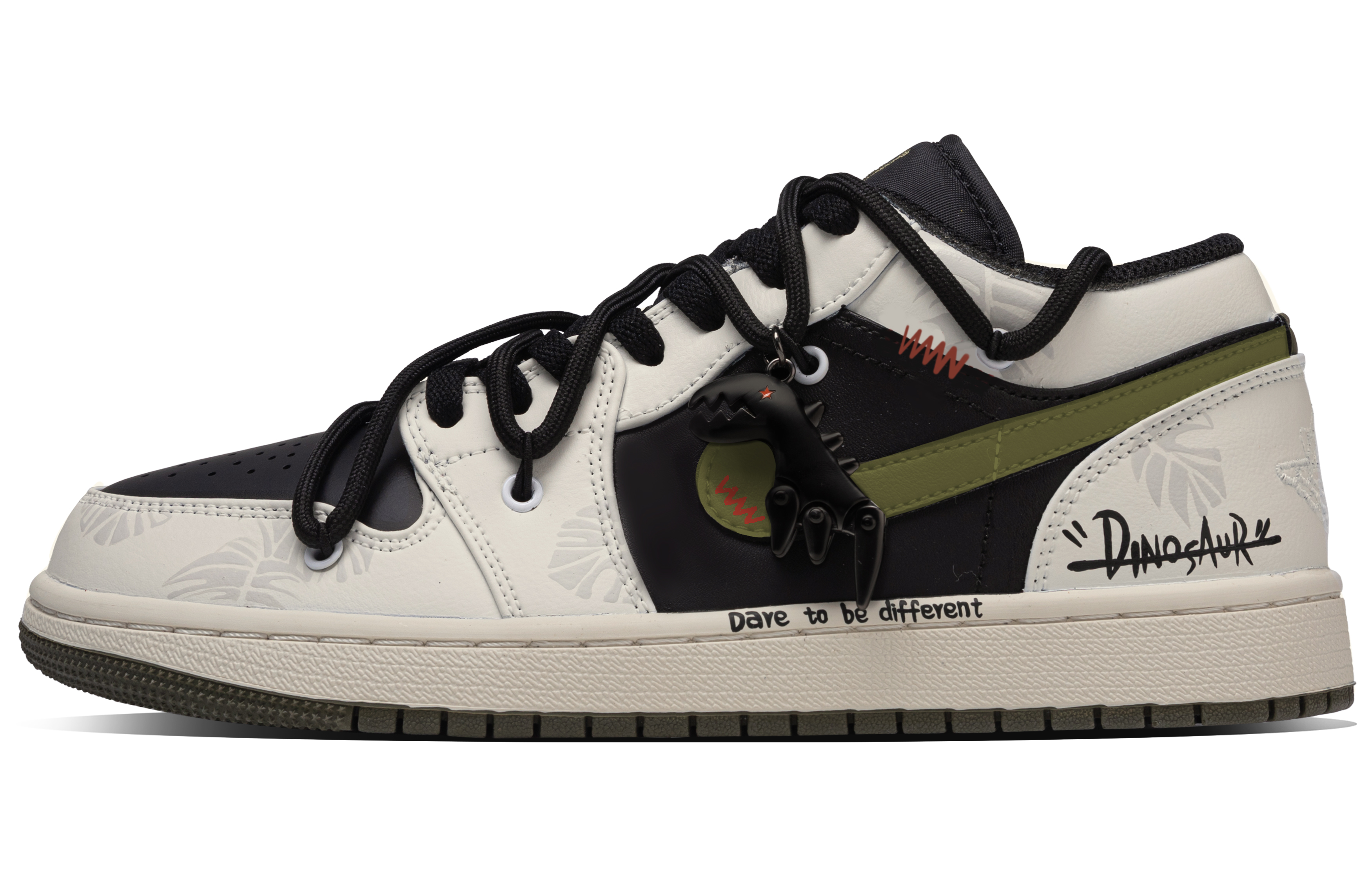 Jordan Air Jordan 1 Jurassic Abrasion Resistant Low top Vintage Basketball Shoes Unisex Beige Black