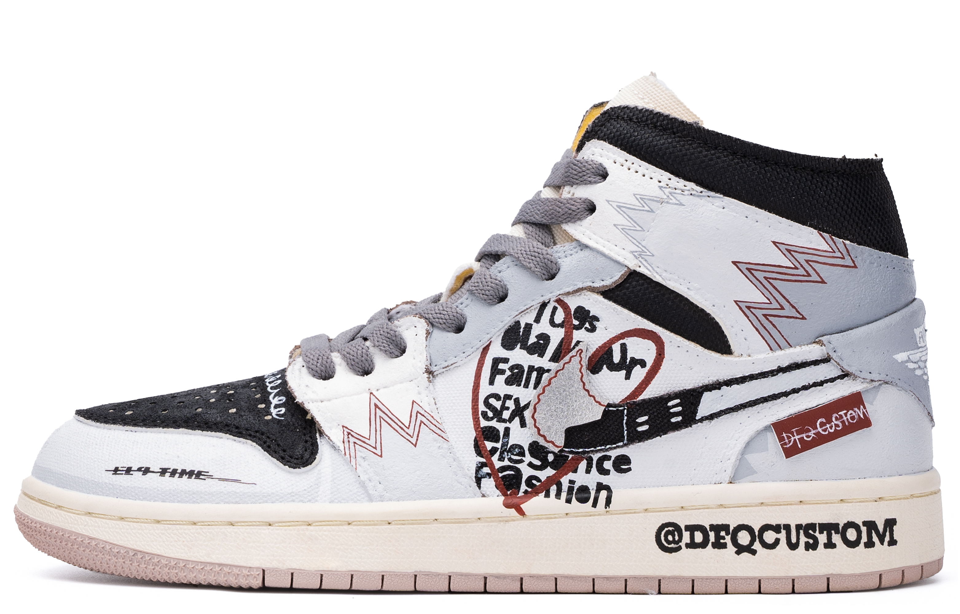Jordan Air Jordan 1 ADCDAVINCI Custom, Cong Mid top Vintage Basketball Shoes Women's Gray White
