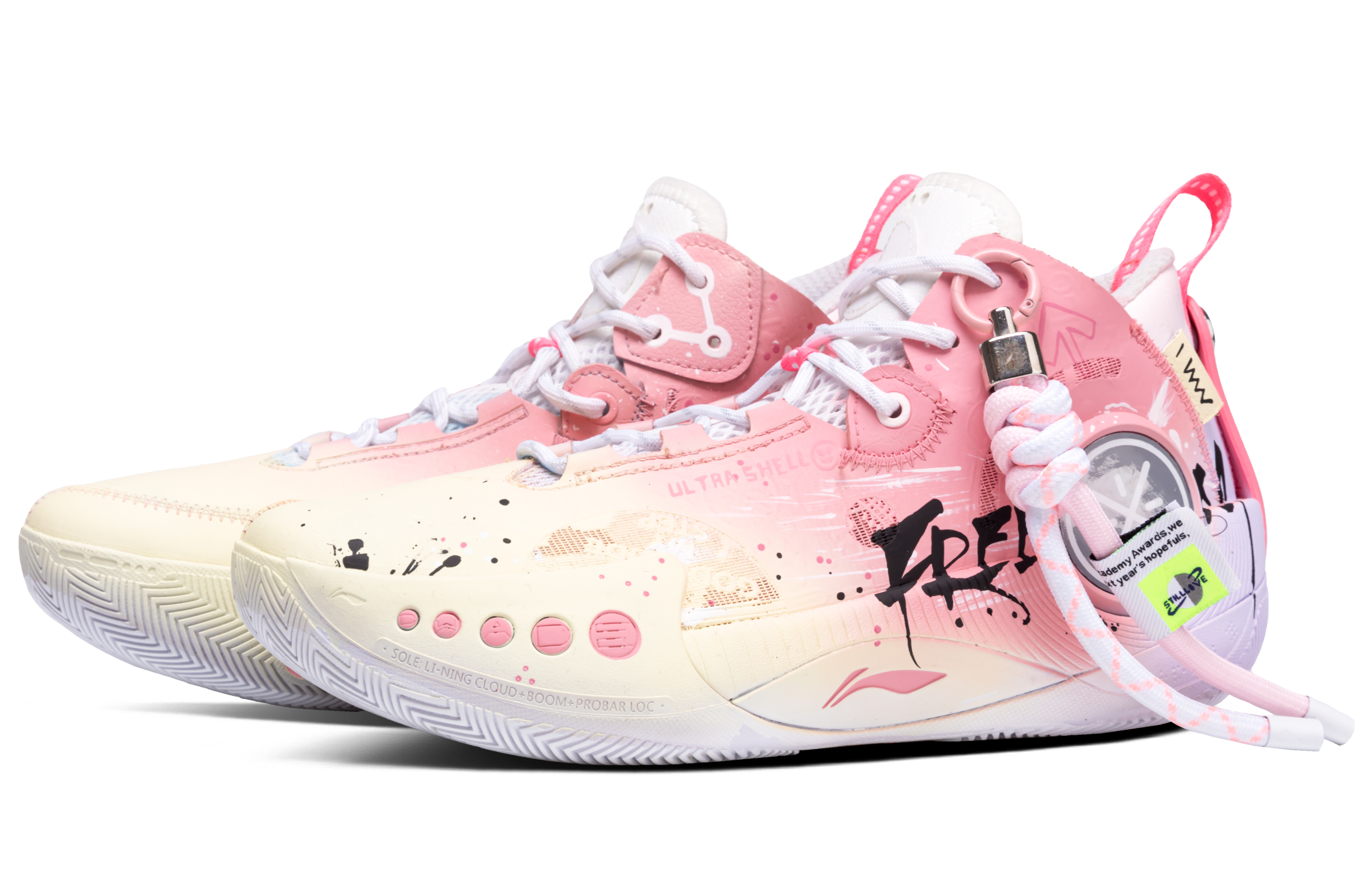 Li Ning Shadow 3 Cushioning Slip Resistant Abrasion Resistant Mid top Basketball Shoes Men’s Pink Yellow