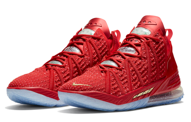 Мужские кроссовки Nike Lebron 18 X-Mas in LA 18 TPU (красный / золотой) — фото 3
