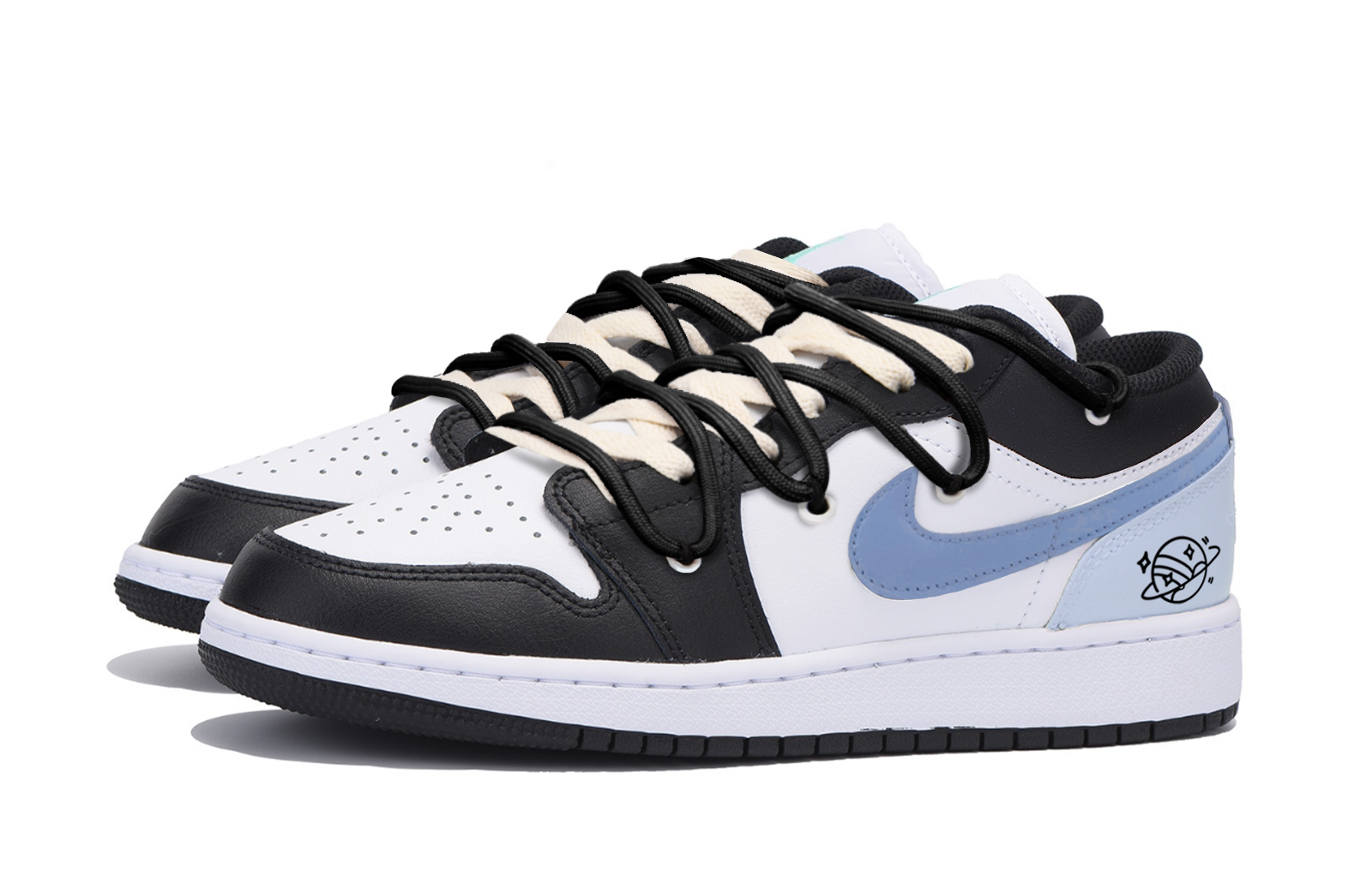 Jordan Air Jordan 1 Slip Resistant Abrasion Resistant Low top Vintage Basketball Shoes Men’s Black White Blue
