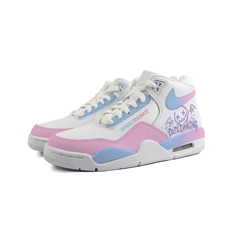 Nike Flight Legacy Slip Resistant Abrasion Resistant Mid top Vintage Basketball Shoes Unisex White Pink Blue