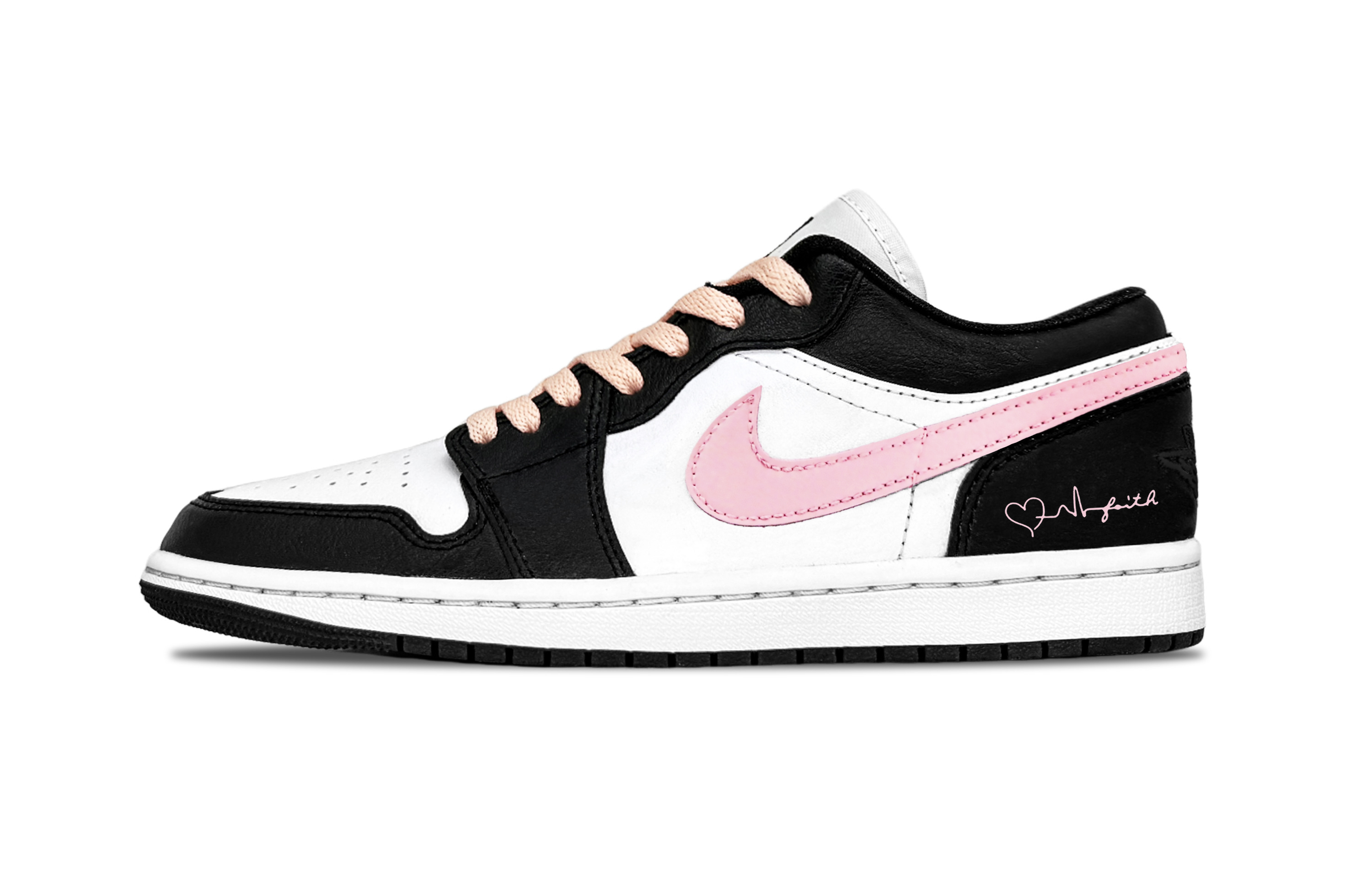 Jordan Air Jordan 1 Heart Dark Chocolate Abrasion Resistant Low top Vintage Basketball Shoes Unisex Black Pink
