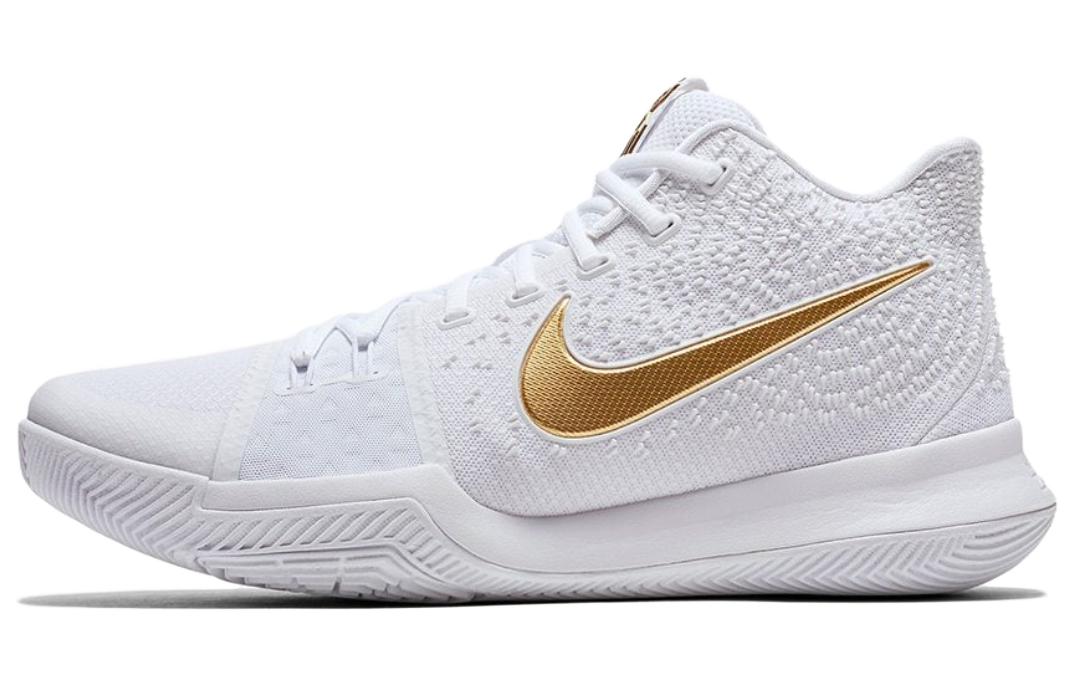 Nike Kyrie 3 EP 'Finals' White Gold OG model, round toe lace-up, shock-absorbing, non-slip and wear-resistant, mid-top basketball shoes, men's platinum, domestic version