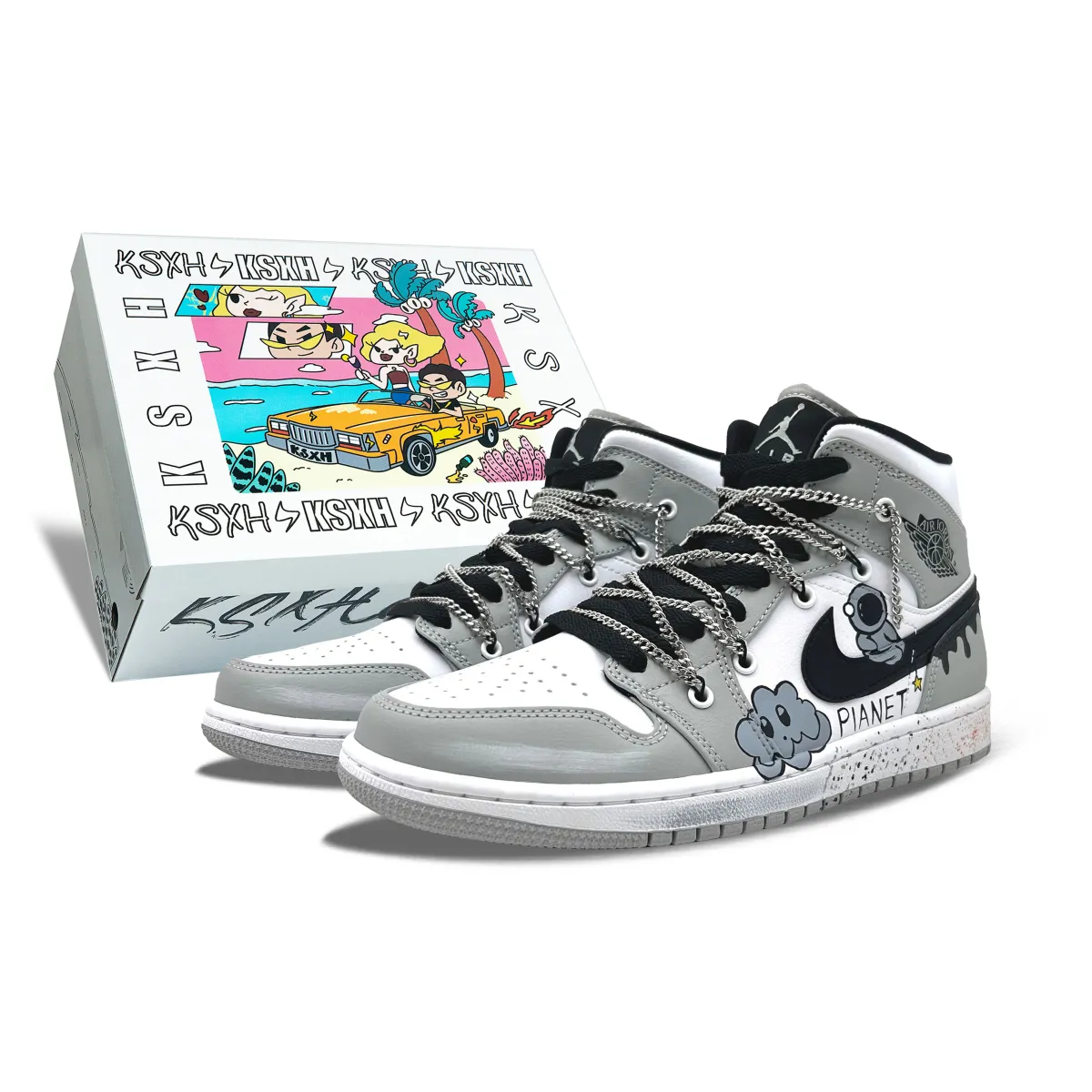 Jordan Air Jordan 1 Abrasion-Resistant Mid-top Skateboard Shoes Men's Gray