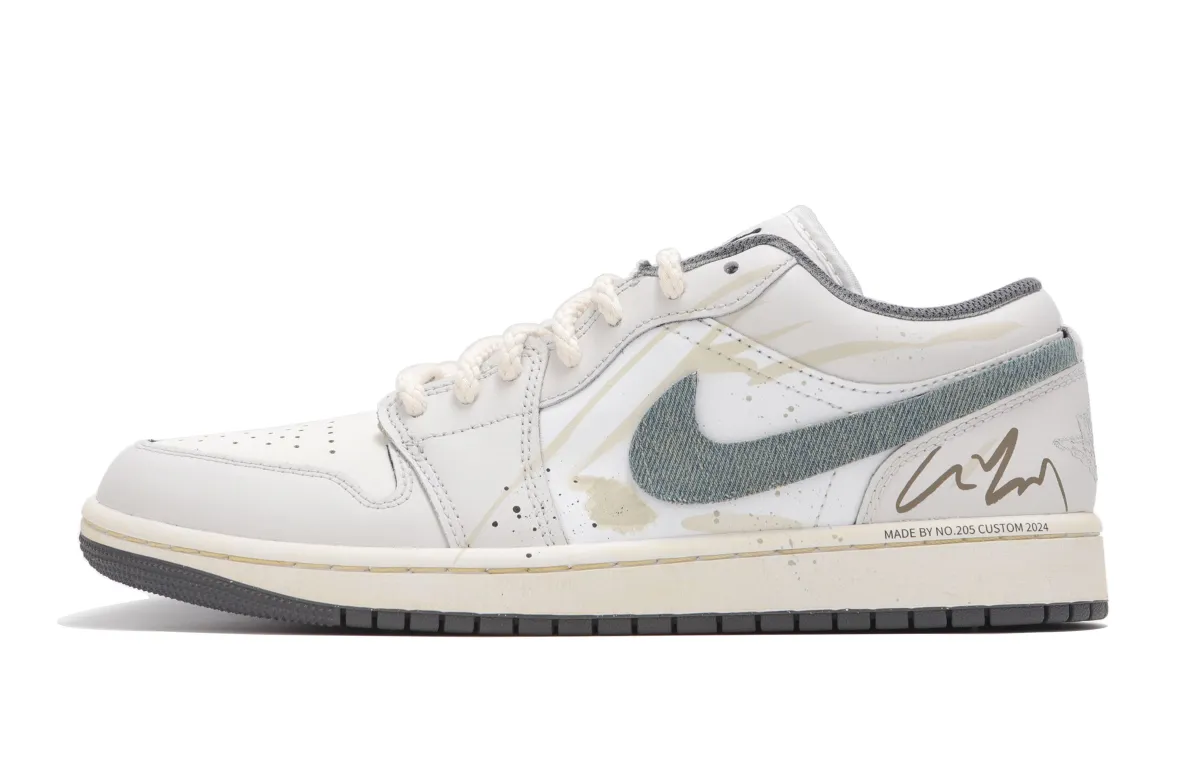Jordan Air Jordan 1 Abrasion Resistant Low top Vintage Basketball Shoes Unisex Gray White