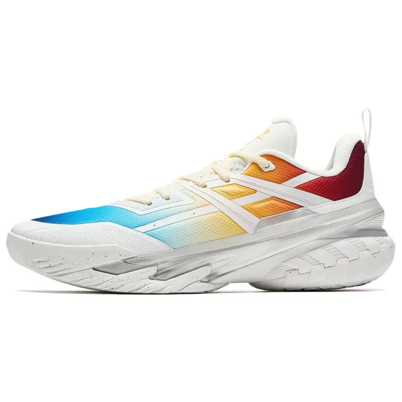 Anta Cushioning Slip Resistant Anti Rollover Low top Basketball Shoes Men's White Blue Yellow