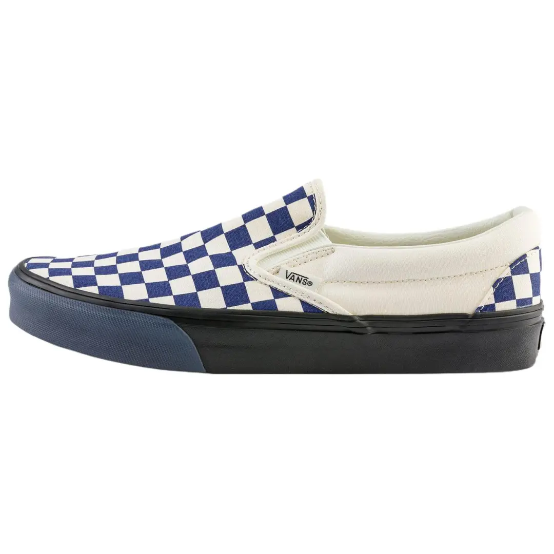 Vans CLASSIC SLIP on Abrasion Resistant Low top Skateboard Shoes Unisex White Blue