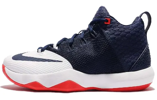 Nike Ambassador 9 LBJ James Envoy Round Head Lace Shock Absorbing and Anti-Slip Low Top Practical Basketball Shoes Men's White Red Blue