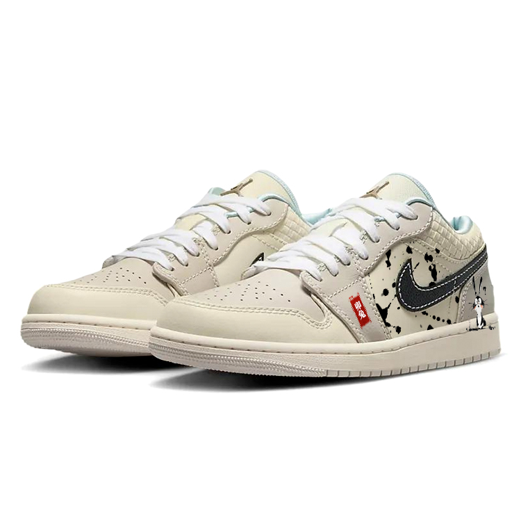 Jordan Air Jordan 1 Slip Resistant Abrasion Resistant Cushioning Low top Vintage Basketball Shoes Women’s Beige Brown