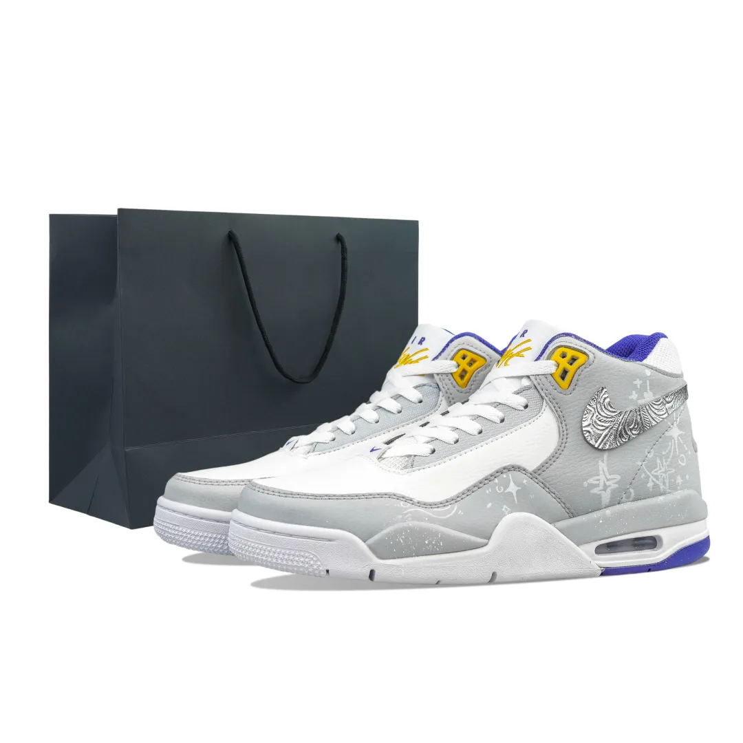 Nike Flight Legacy Cushioning, Wear Resistant Mid top Vintage Basketball Shoes Men's Gray White