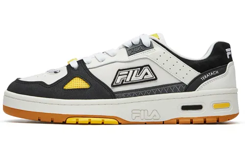 FILA FUSION Fila trendy brand Teratach leather contrasting color low-top retro basketball shoes men's white and black