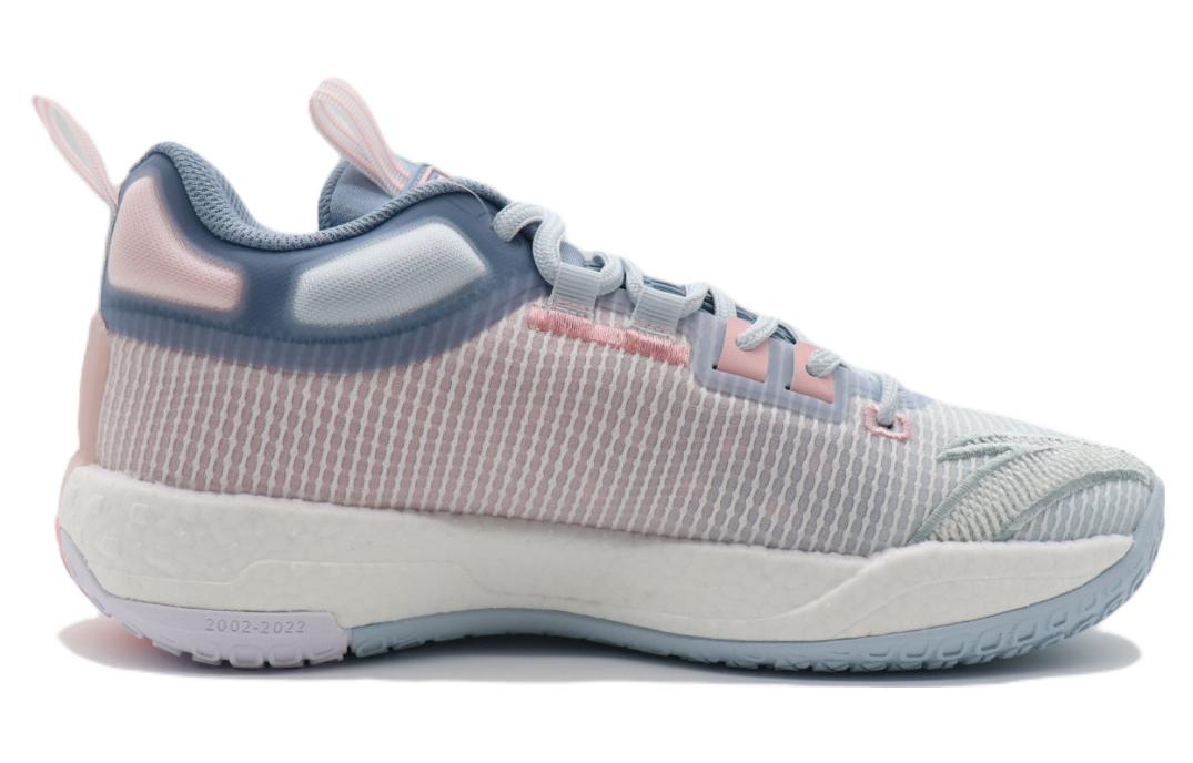 Anta Textile, Synthetic Leather Mid top Cushioning Slip Resistant Abrasion Resistant Basketball Shoes Men’s Blue Pink