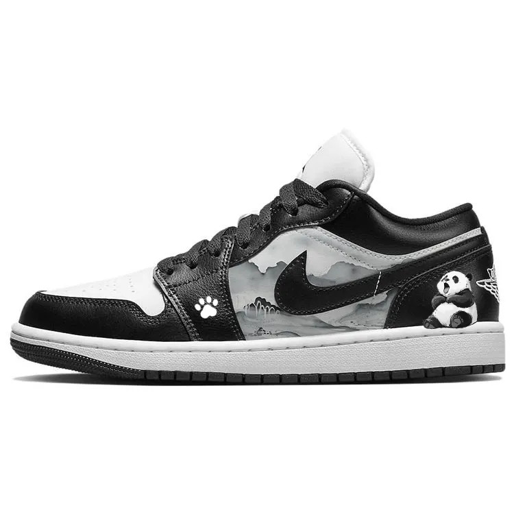Jordan Air Jordan 1 Abrasion Resistant Slip Resistant Low top Vintage Basketball Shoes Women's Black White