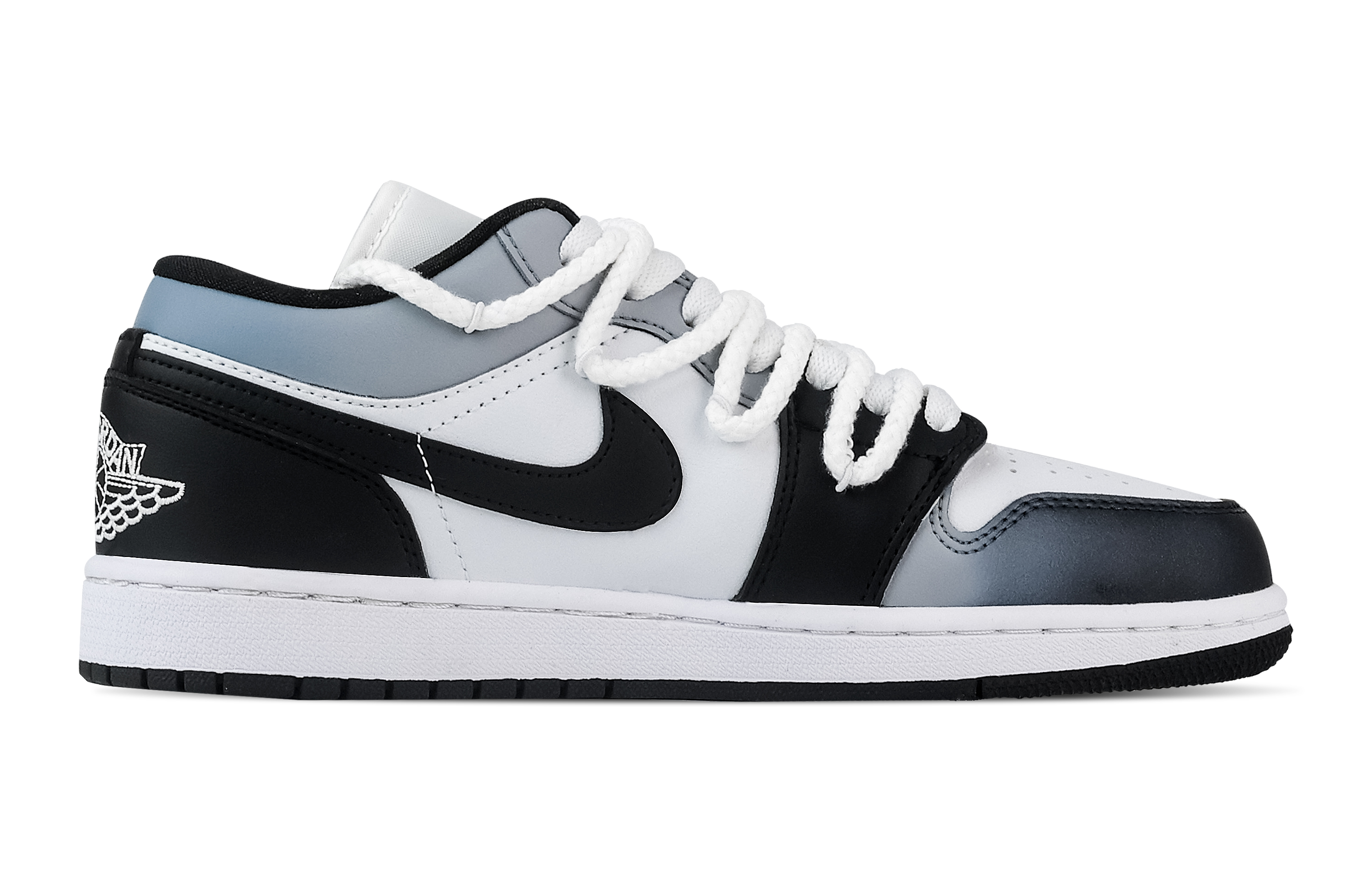Jordan Air Jordan 1 River Ink Self Ignition, Heart Box Low top Vintage Basketball Shoes Unisex Black White Blue
