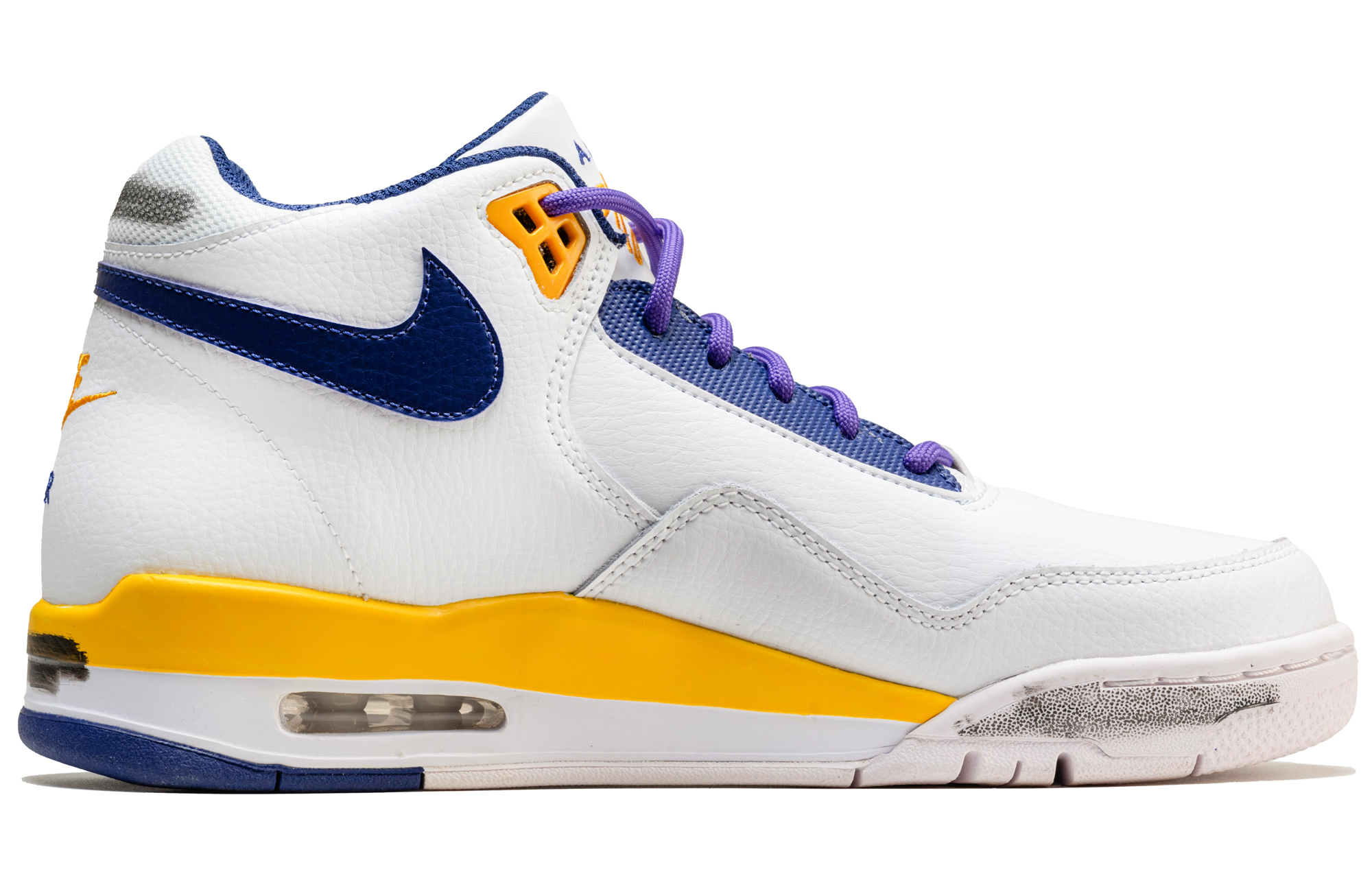 Nike Flight Legacy Mid top Vintage Basketball Shoes Men’s White Purple Yellow