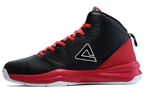 PEAK Fabric Cushioning Slip Resistant Abrasion Resistant Breathable Mid top Basketball Shoes Men's Black Red