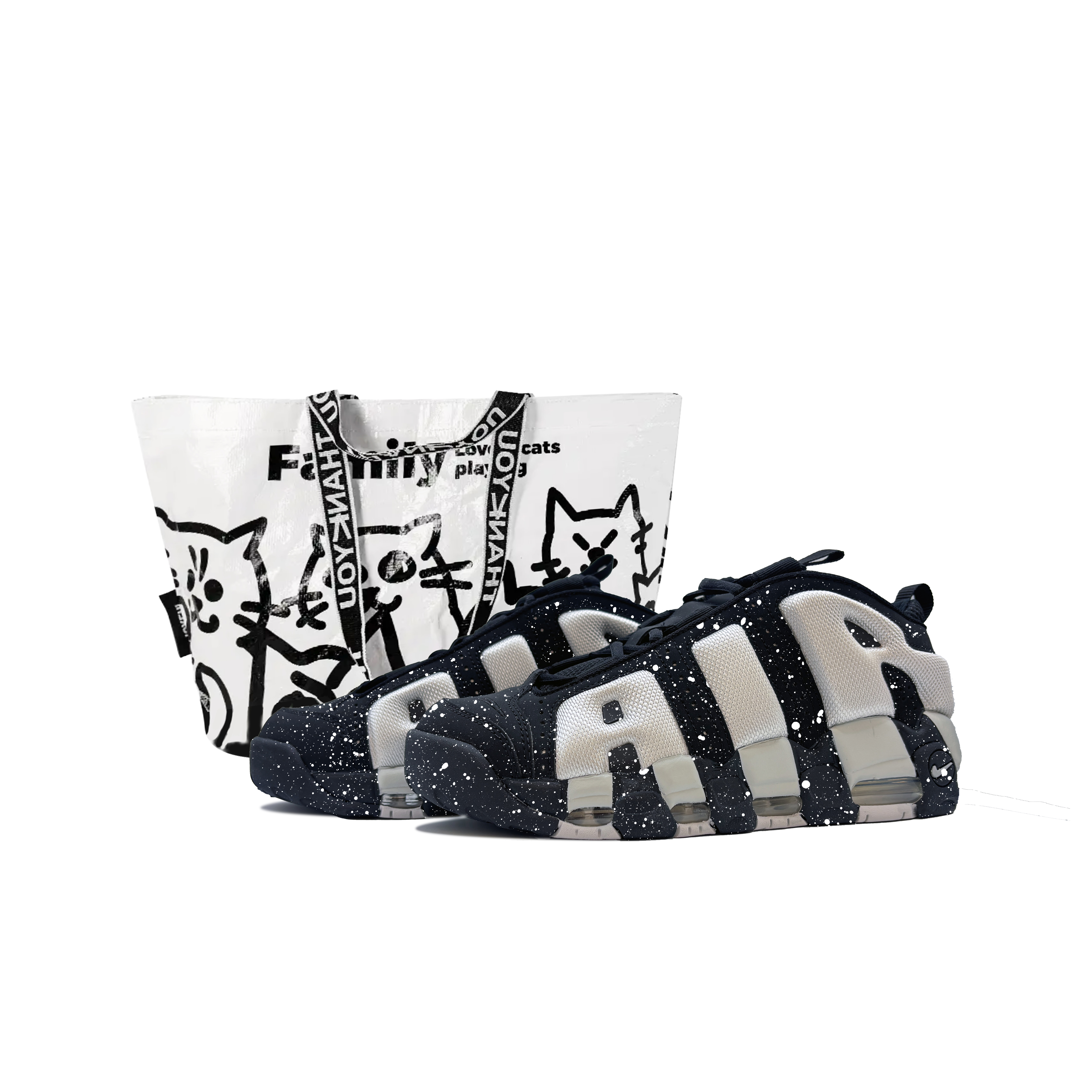 Nike Air More Uptempo Slip Resistant Abrasion Resistant Low top Basketball Shoes Unisex Black White