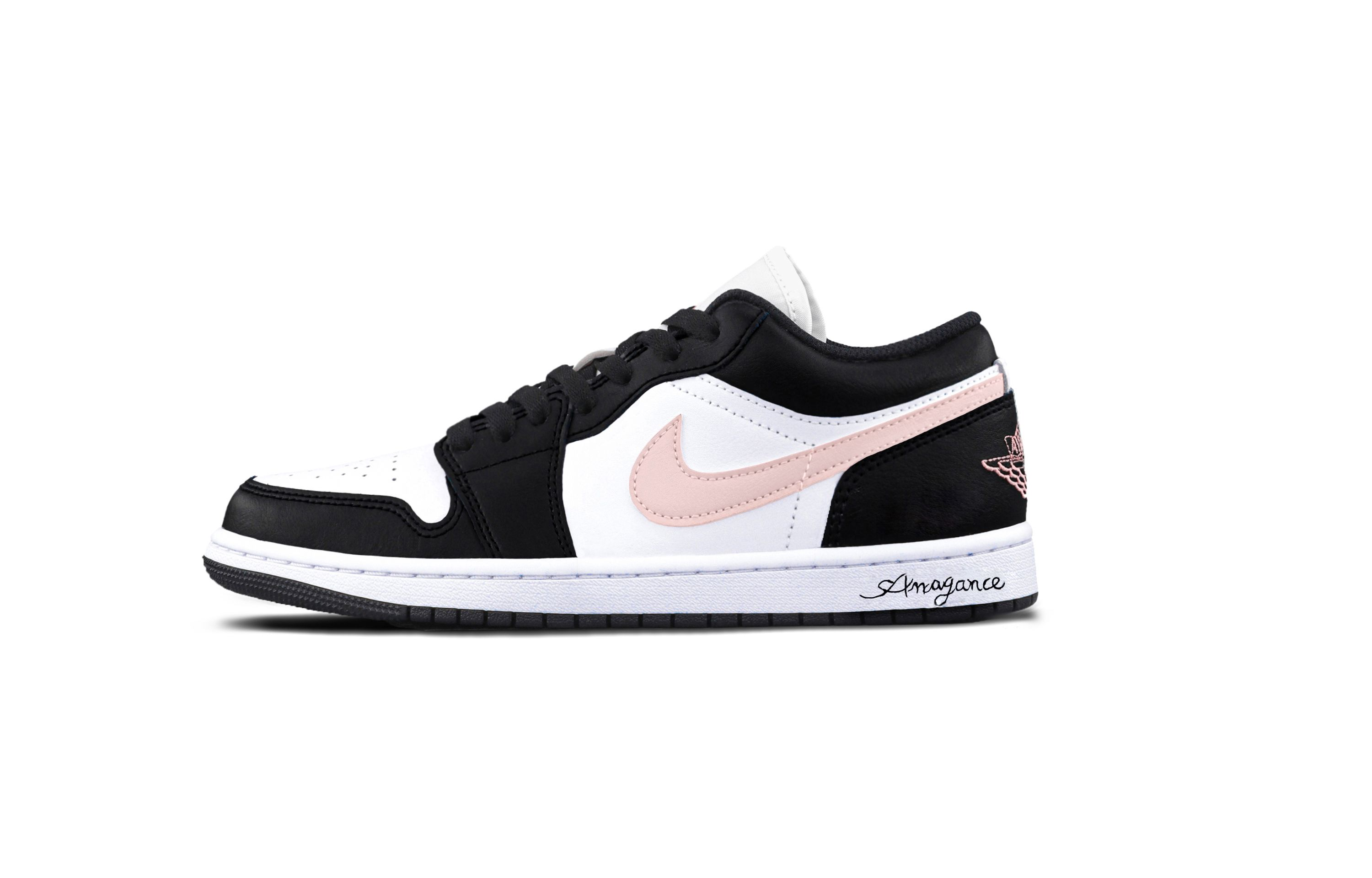 Jordan Air Jordan 1 Oolong Pink Cushioning, Wear Resistant Low top Vintage Basketball Shoes Unisex Black White Pink