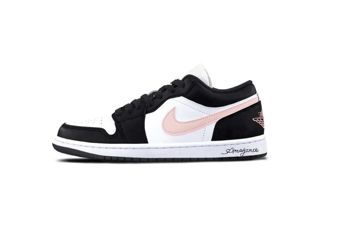 Jordan Air Jordan 1 Oolong Pink Cushioning, Wear Resistant Low top Vintage Basketball Shoes Unisex Black White Pink