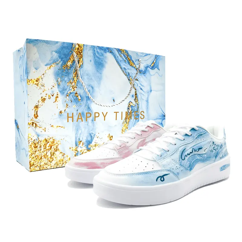 Li Ning Sycee Slip Resistant, Abrasion Resistant, Height Increasing Low top Skateboard Shoes Men's Blue Pink Mismatched