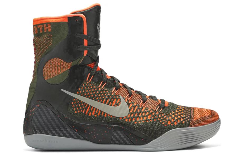 Мужские кроссовки Nike Kobe 9 (черно-оранжевые) — 红杉/糙绿/深红色/反光银 — фото 2